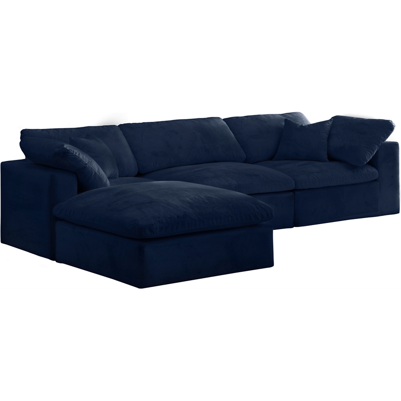 Meridian Furniture Cozy Navy Velvet Overstuffed Modular Sectional