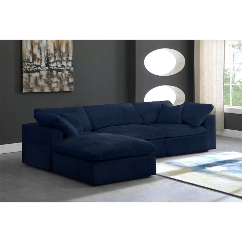 Meridian Furniture Cozy Navy Velvet Overstuffed Modular Sectional