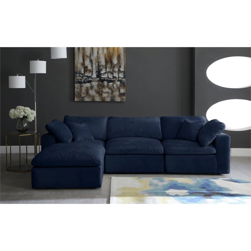 Meridian Furniture Cozy Navy Velvet Overstuffed Modular Sectional