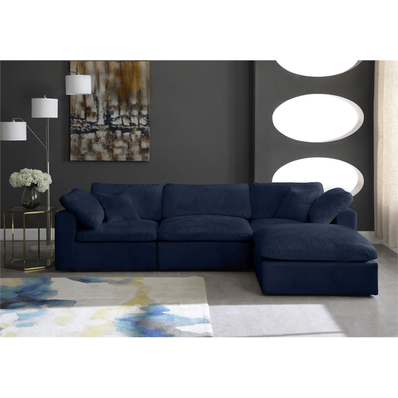 Meridian Furniture Cozy Navy Velvet Overstuffed Modular Sectional