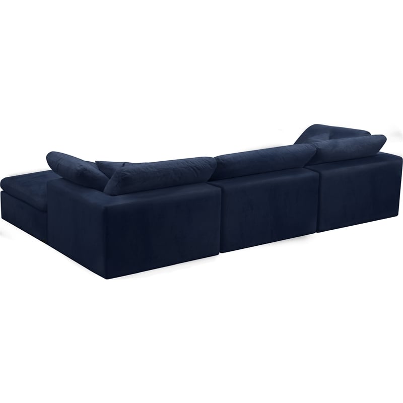 Meridian Furniture Cozy Navy Velvet Overstuffed Modular Sectional
