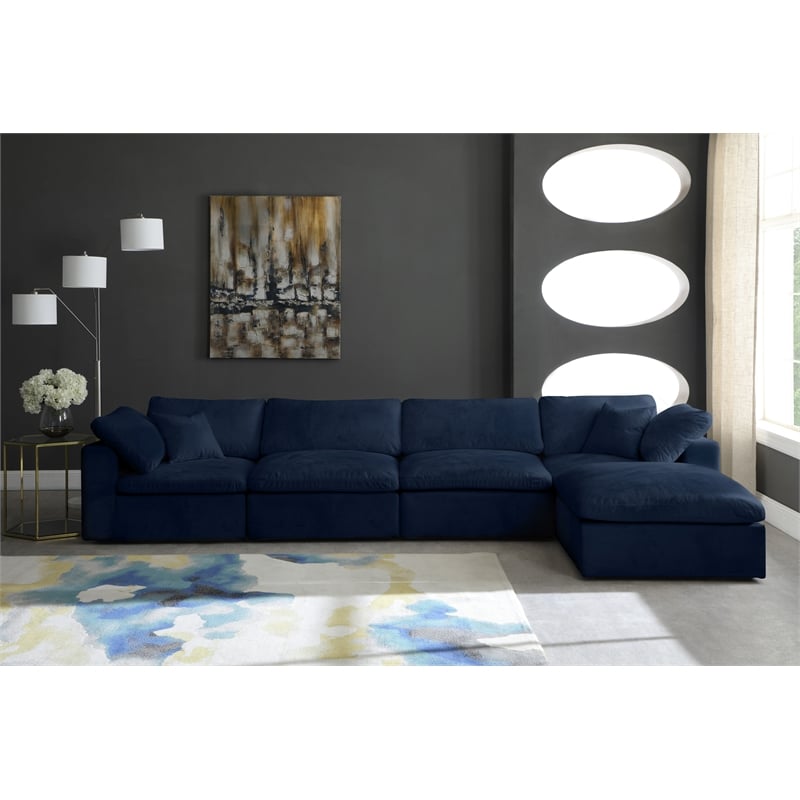 Meridian Furniture Cozy Navy Velvet Overstuffed Modular Sectional