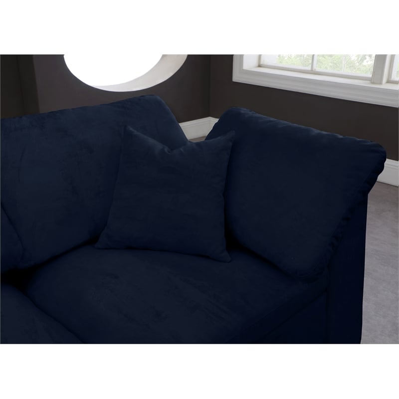 Meridian Furniture Cozy Navy Velvet Overstuffed Modular Sectional