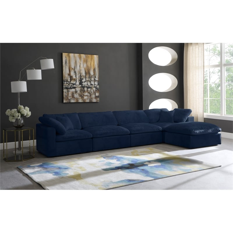 Meridian Furniture Cozy Navy Velvet Overstuffed Modular Sectional