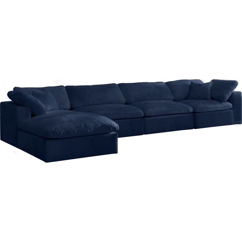 Meridian Furniture Cozy Navy Velvet Overstuffed Modular Sectional