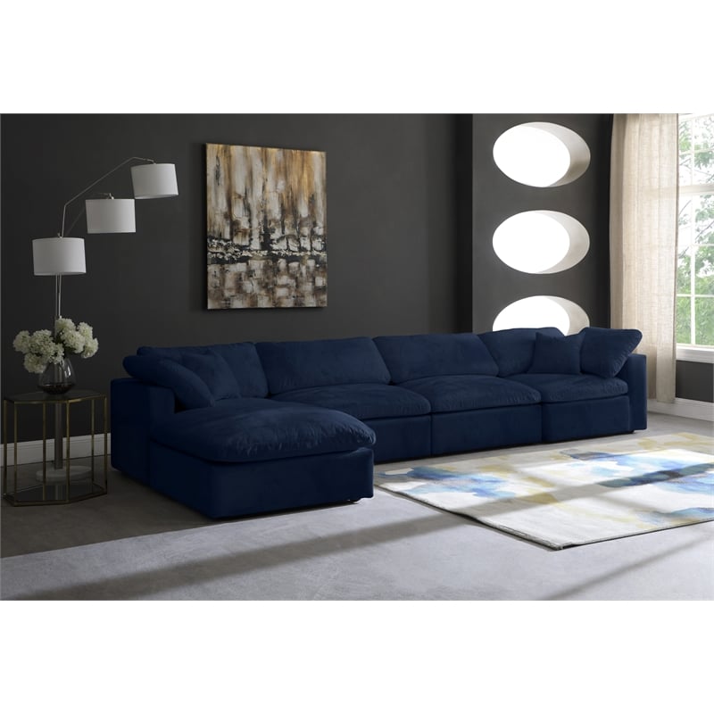 Meridian Furniture Cozy Navy Velvet Overstuffed Modular Sectional