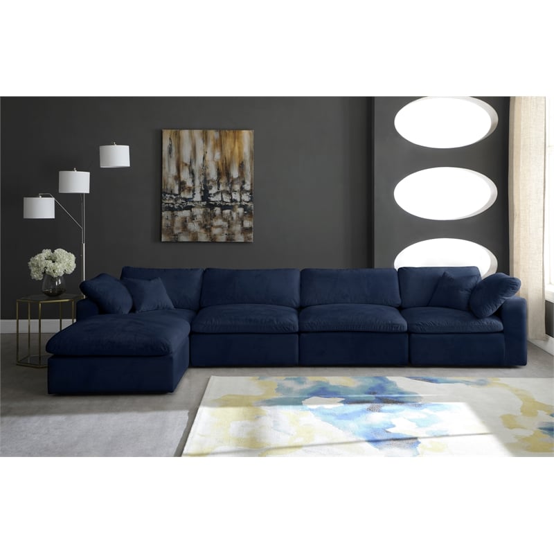 Meridian Furniture Cozy Navy Velvet Overstuffed Modular Sectional