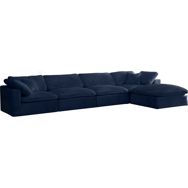 Meridian Furniture Cozy Navy Velvet Overstuffed Modular Sectional