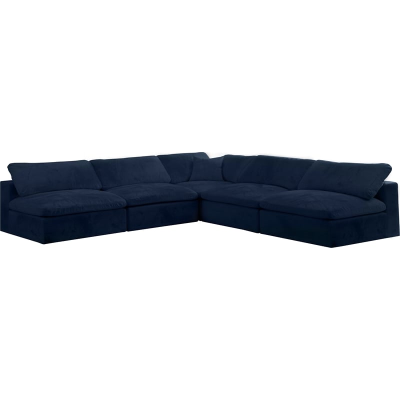 Meridian Furniture Cozy Navy Velvet Overstuffed Modular Sectional