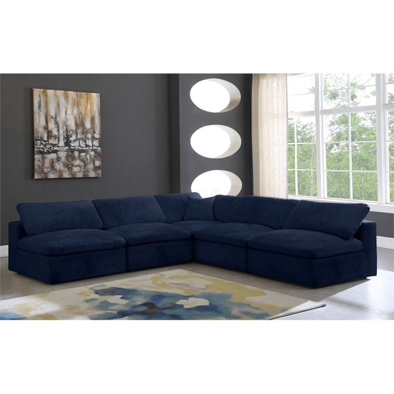 Meridian Furniture Cozy Navy Velvet Overstuffed Modular Sectional