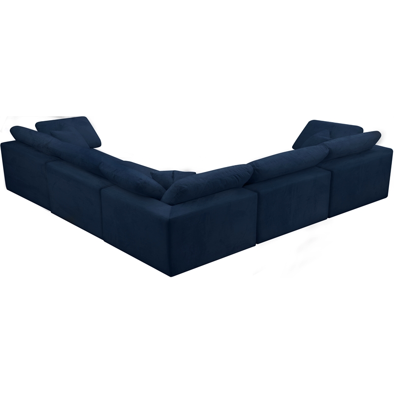 Meridian Furniture Cozy Navy Velvet Overstuffed Modular Sectional