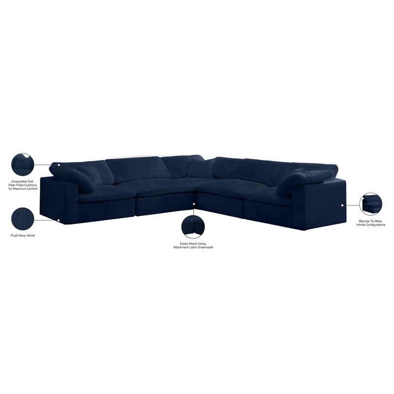 Meridian Furniture Cozy Navy Velvet Overstuffed Modular Sectional