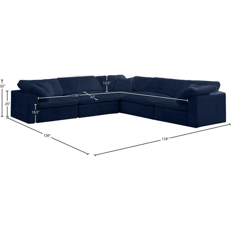 Meridian Furniture Cozy Navy Velvet Overstuffed Modular Sectional
