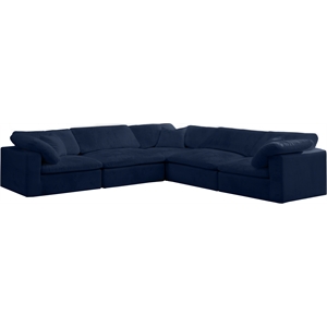 Meridian Furniture Cozy Navy Velvet Overstuffed Modular Sectional