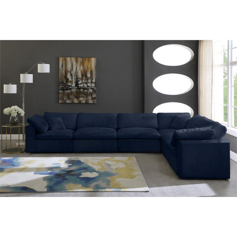 Meridian Furniture Cozy Navy Velvet Overstuffed Modular Sectional