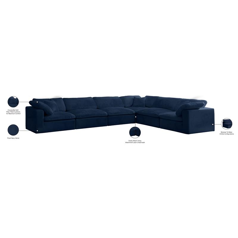 Meridian Furniture Cozy Navy Velvet Overstuffed Modular Sectional