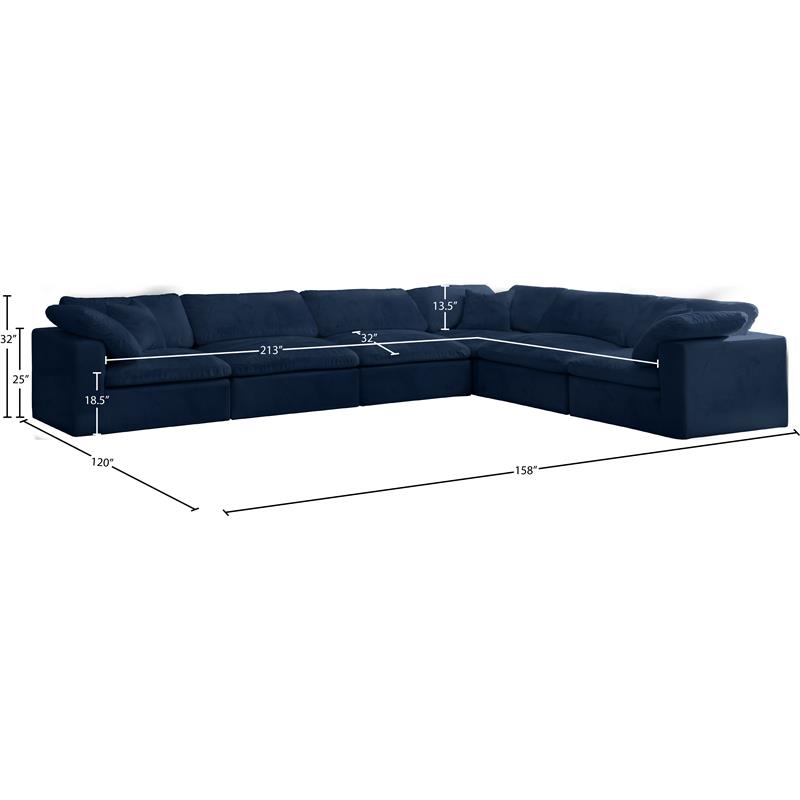 Meridian Furniture Cozy Navy Velvet Overstuffed Modular Sectional