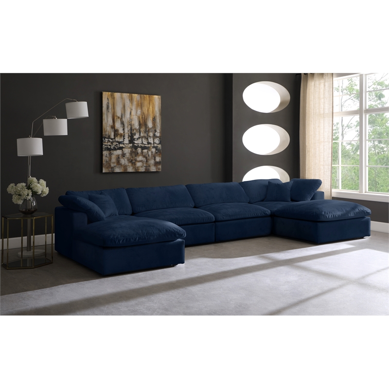 Meridian Furniture Cozy Navy Velvet Overstuffed Modular Sectional
