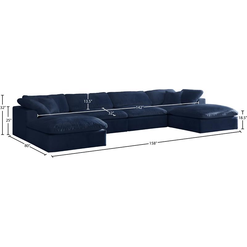 Meridian Furniture Cozy Navy Velvet Overstuffed Modular Sectional