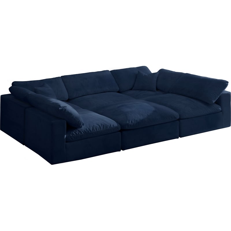 Meridian Furniture Cozy Navy Velvet Overstuffed Modular Sectional