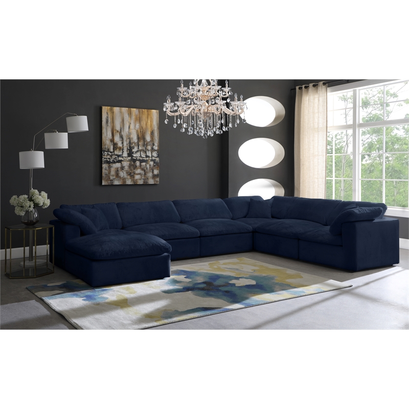 Meridian Furniture Cozy Navy Velvet Overstuffed Modular Sectional
