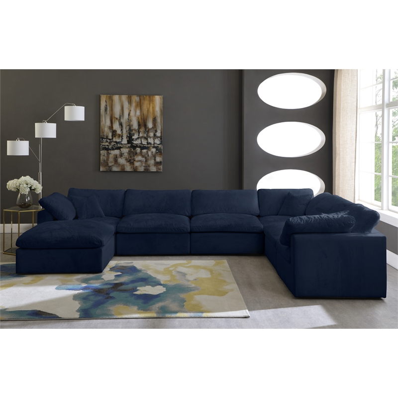 Meridian Furniture Cozy Navy Velvet Overstuffed Modular Sectional