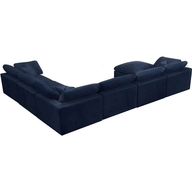Meridian Furniture Cozy Navy Velvet Overstuffed Modular Sectional