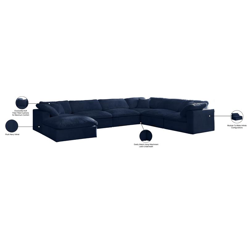 Meridian Furniture Cozy Navy Velvet Overstuffed Modular Sectional