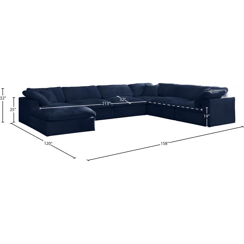 Meridian Furniture Cozy Navy Velvet Overstuffed Modular Sectional