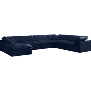 Meridian Furniture Cozy Navy Velvet Overstuffed Modular Sectional