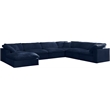 Meridian Furniture Cozy Navy Velvet Overstuffed Modular Sectional