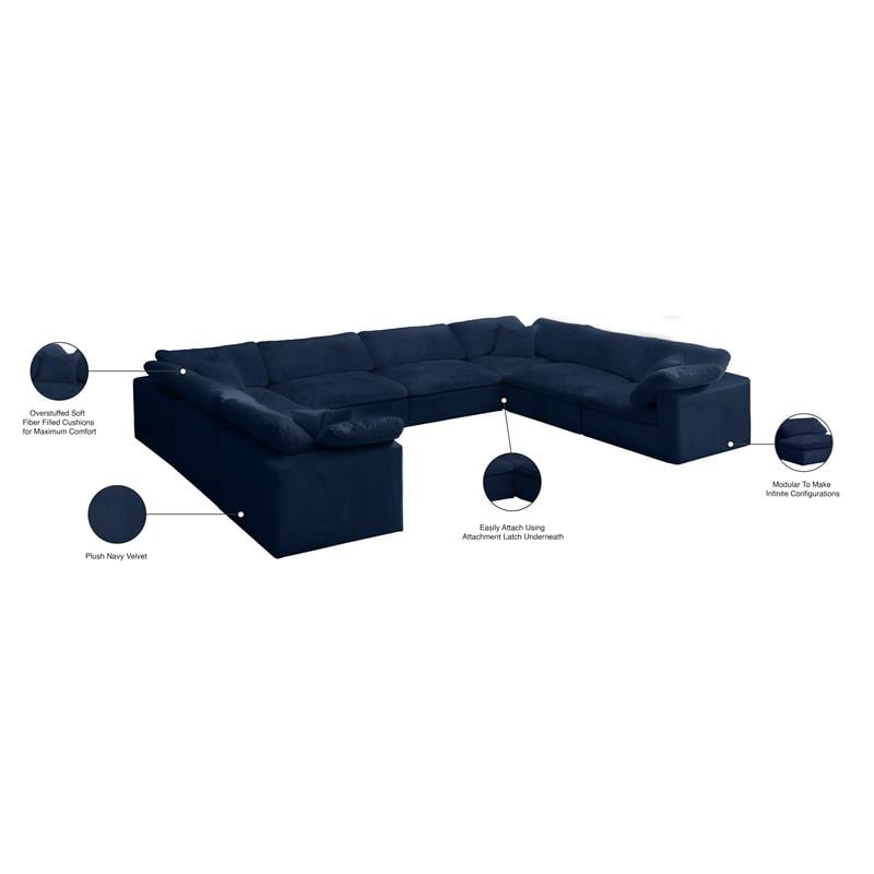 Meridian Furniture Cozy Navy Velvet Overstuffed Modular Sectional