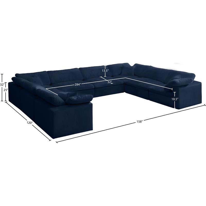 Meridian Furniture Cozy Navy Velvet Overstuffed Modular Sectional
