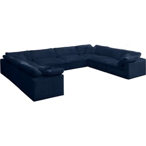 Meridian Furniture Cozy Navy Velvet Overstuffed Modular Sectional