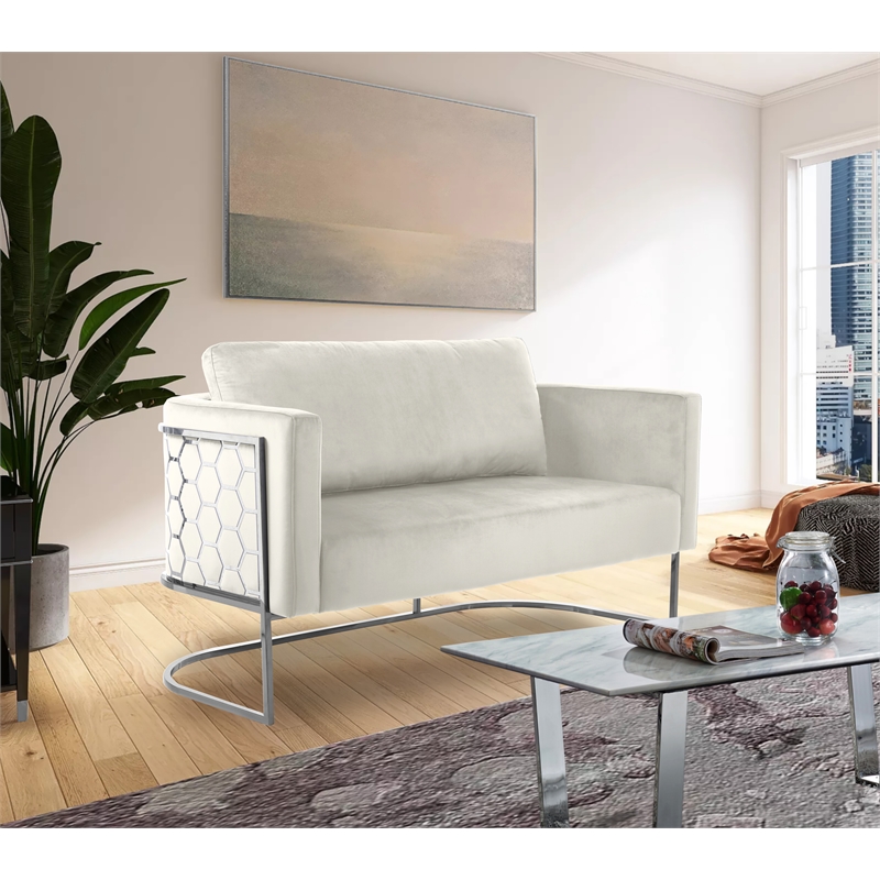 Meridian Furniture Casa Cream Velvet Upholstereded Loveseat