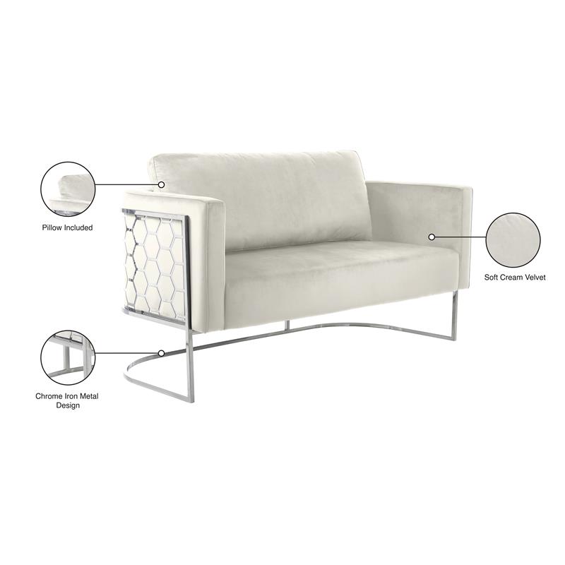 Meridian Furniture Casa Cream Velvet Upholstereded Loveseat