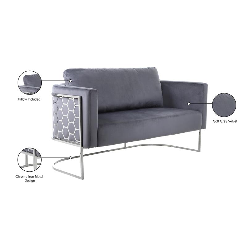 Meridian Furniture Casa Gray Velvet Upholstereded Loveseat
