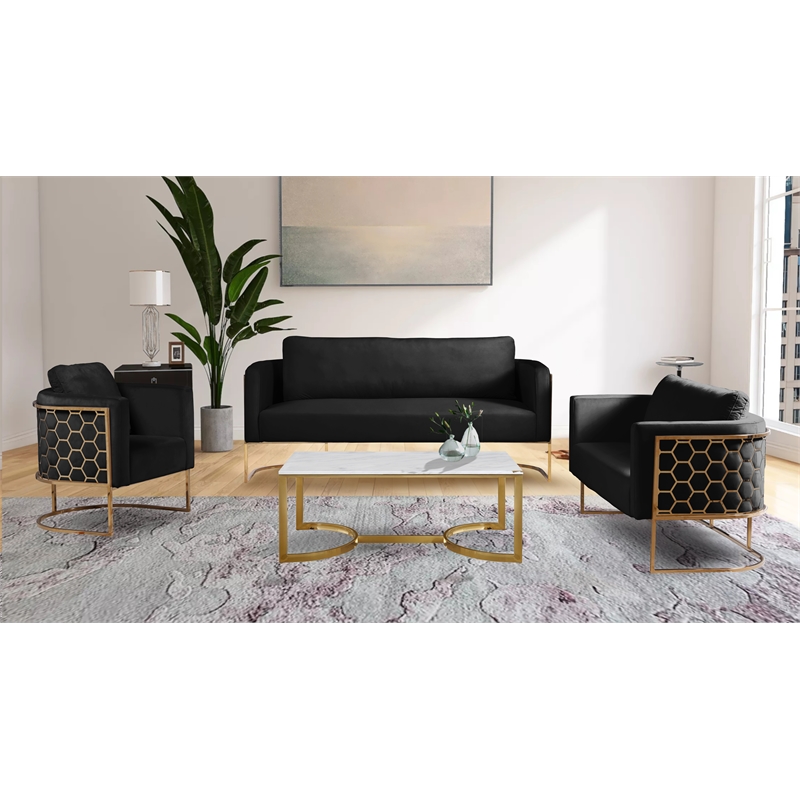 Meridian Furniture Casa Black Velvet, Black And Gold Living Room Set