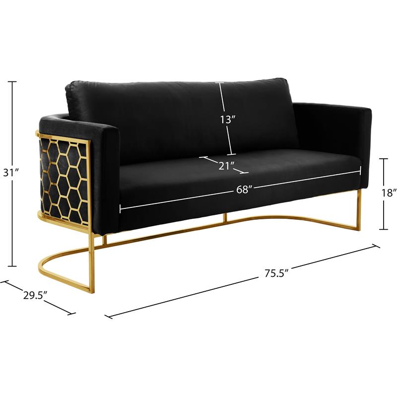 Meridian Furniture Casa Black Velvet Sofa with Gold Iron Metal Base