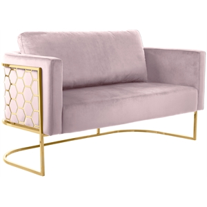 meridian furniture casa pink velvet loveseat with gold iron metal base