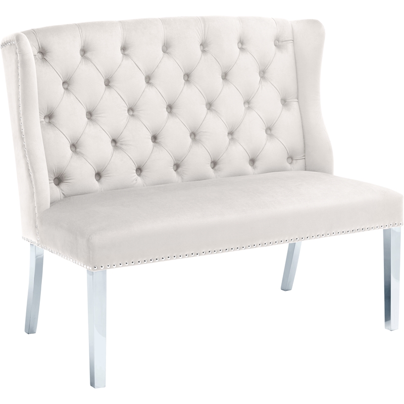 Meridian Furniture Cream Velvet Suri Settee Bench