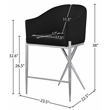 Meridian Furniture Xavier Black Velvet Counter Stool with Chrome Metal Legs