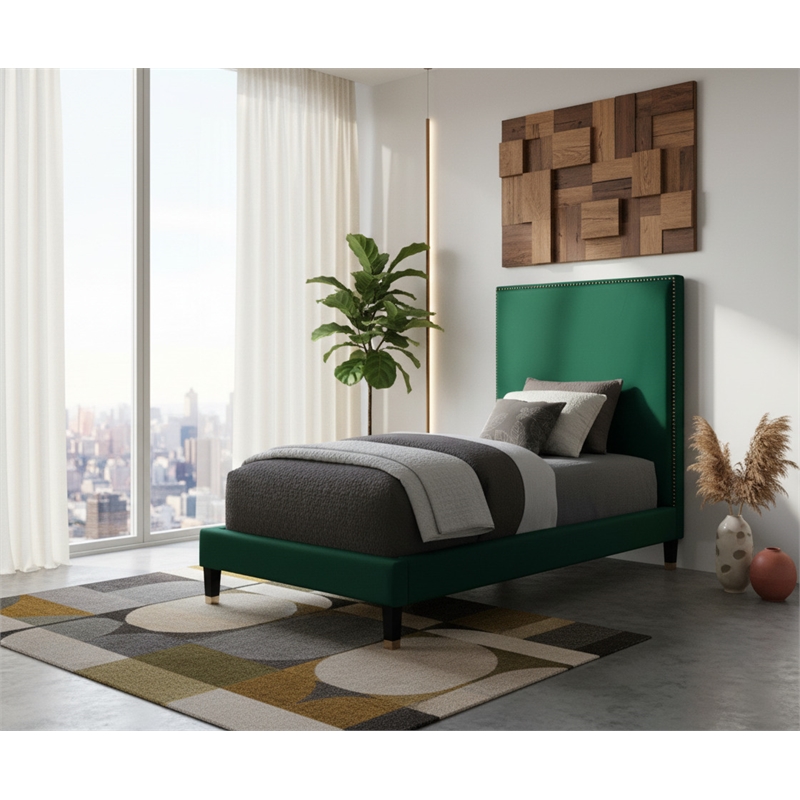 Meridian Furniture Harlie Green Velvet Twin Bed