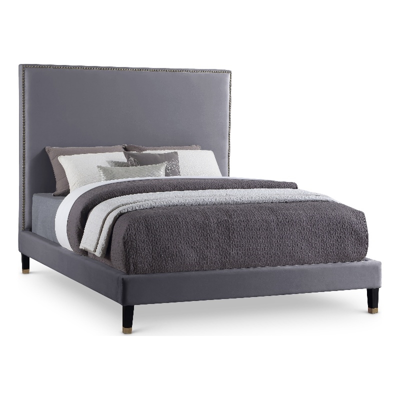 Meridian Furniture Harlie Gray Velvet Full Bed