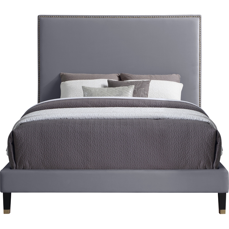 Meridian Furniture Harlie Gray Velvet Full Bed