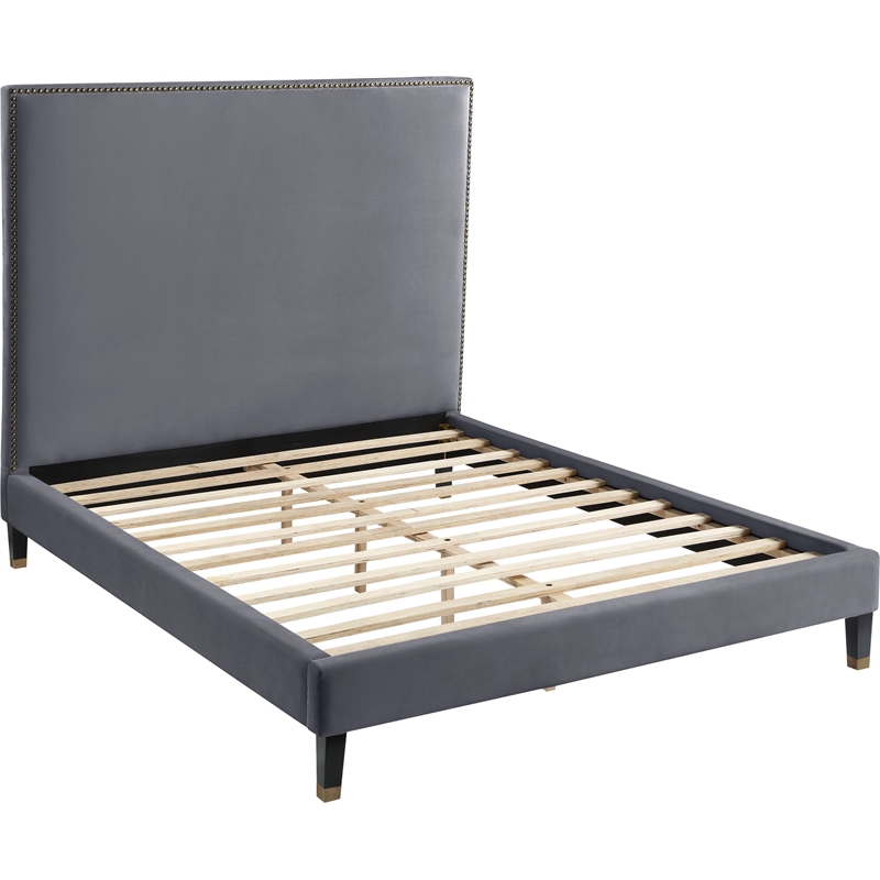 Meridian Furniture Harlie Gray Velvet Full Bed