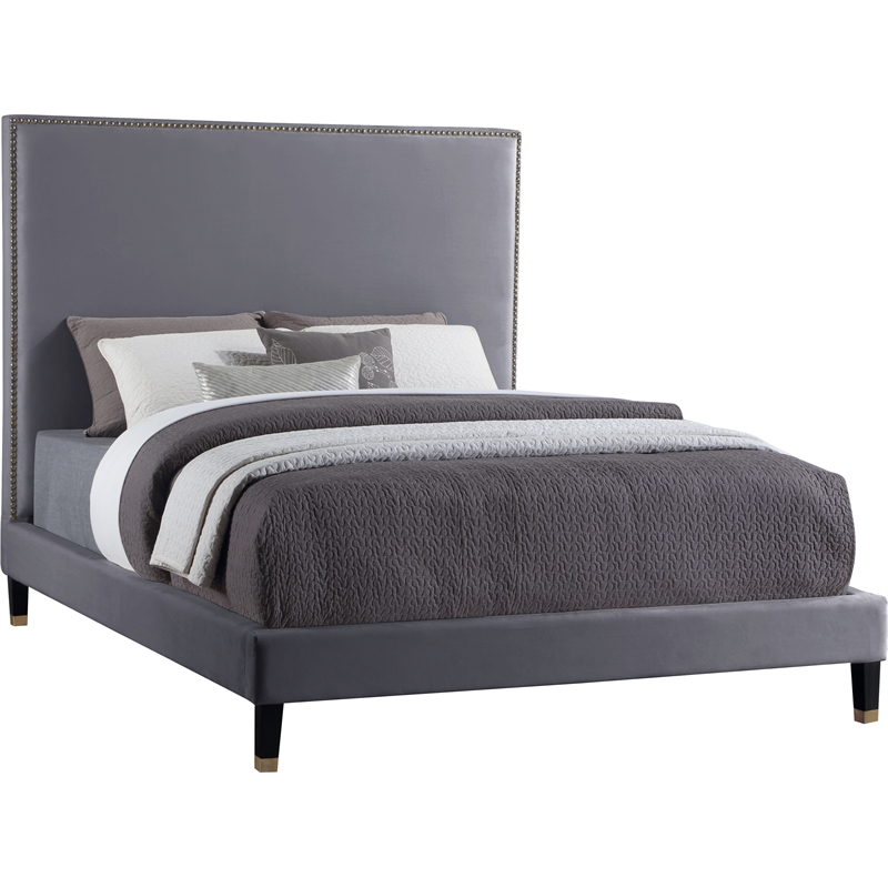 Meridian Furniture Harlie Gray Velvet Full Bed