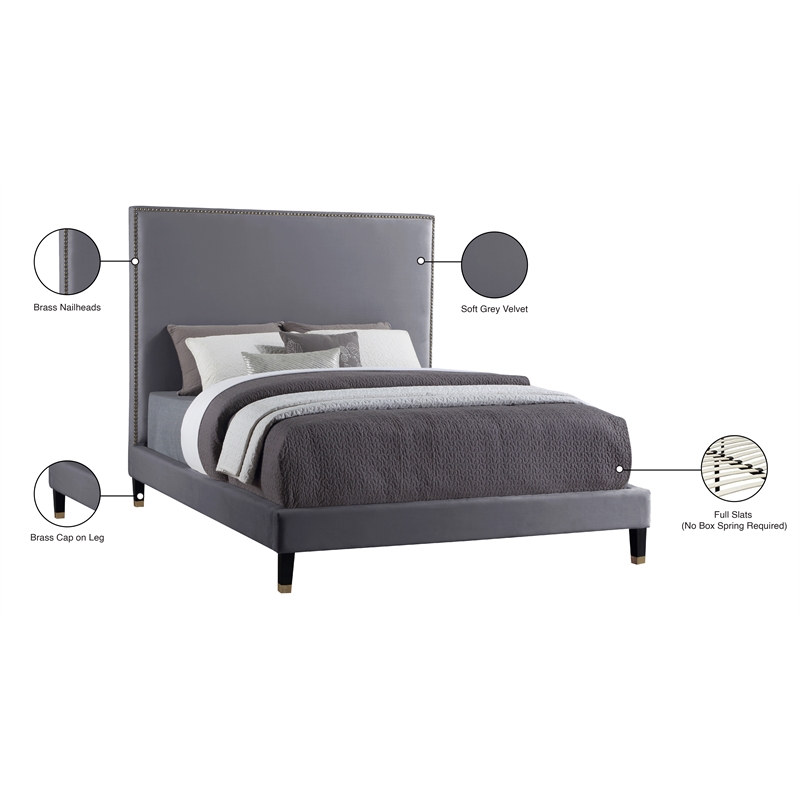 Meridian Furniture Harlie Gray Velvet King Bed