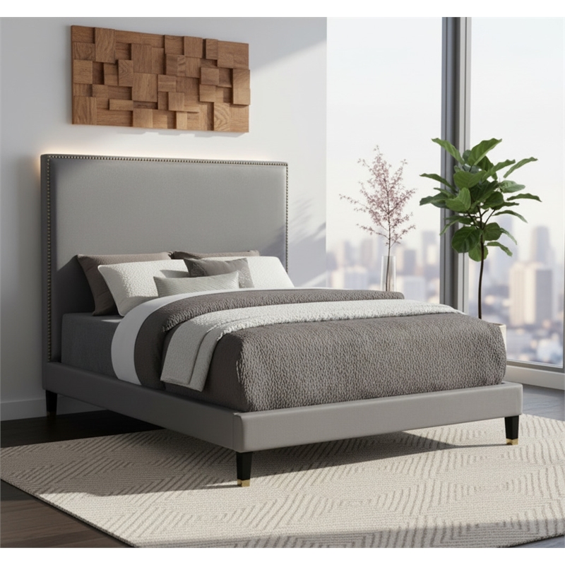 Meridian Furniture Harlie Gray Velvet King Bed