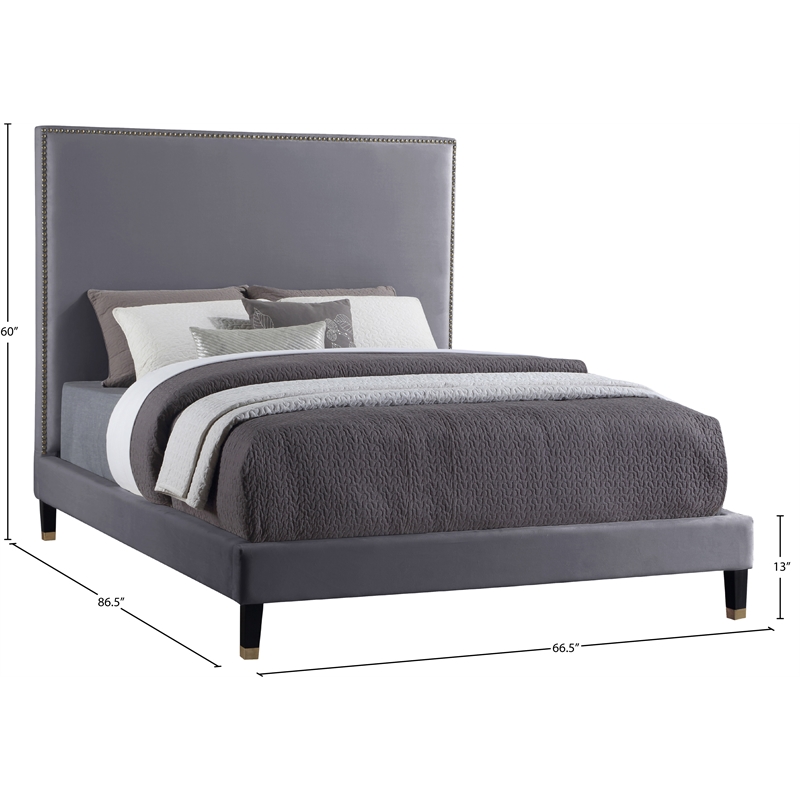 Meridian Furniture Harlie Velvet Queen Bed